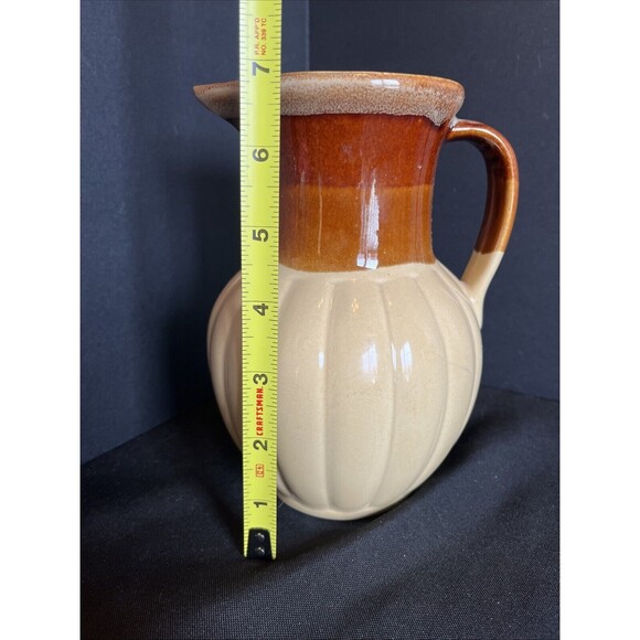 Vintage Drip Glaze Ceramic Pitcher Mid Century Retro Farmhouse Vase Brown Tan 7" - Picture 9 of 10